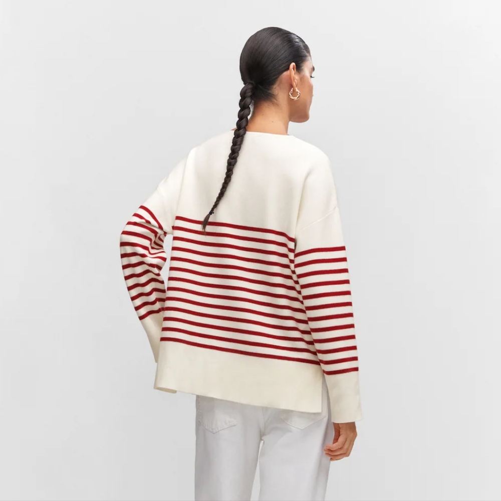 Mango Cream Sweater with Red Stripes a viscose blend size xl relax fit - Picture 4 of 9